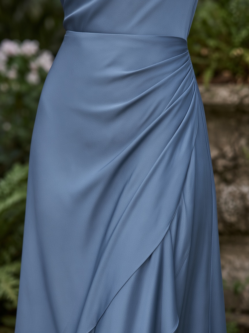 Aurelia Silk Midi Dress by Luna Atelier Draped midi in Dusty Blue, available to rent