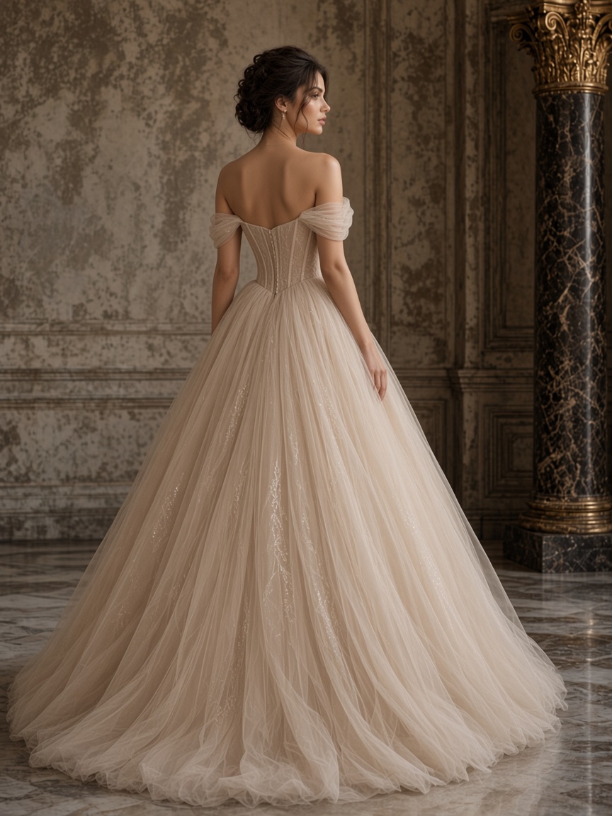 Aurelia Tulle Ball Gown by Maison Aurelia Ball gown in Champagne, available to rent