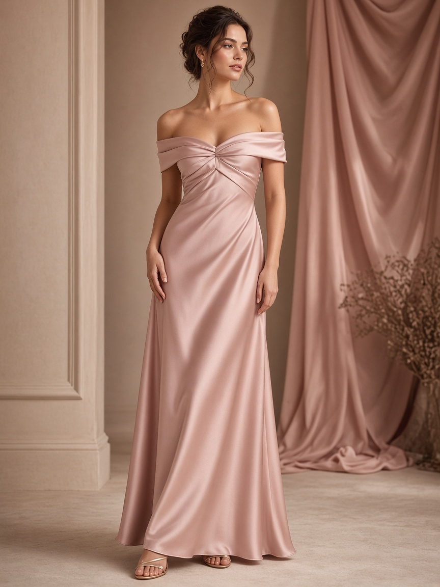 Camille Off-Shoulder Gown by Maison Aurelia Off-shoulder gown in Blush, available to rent