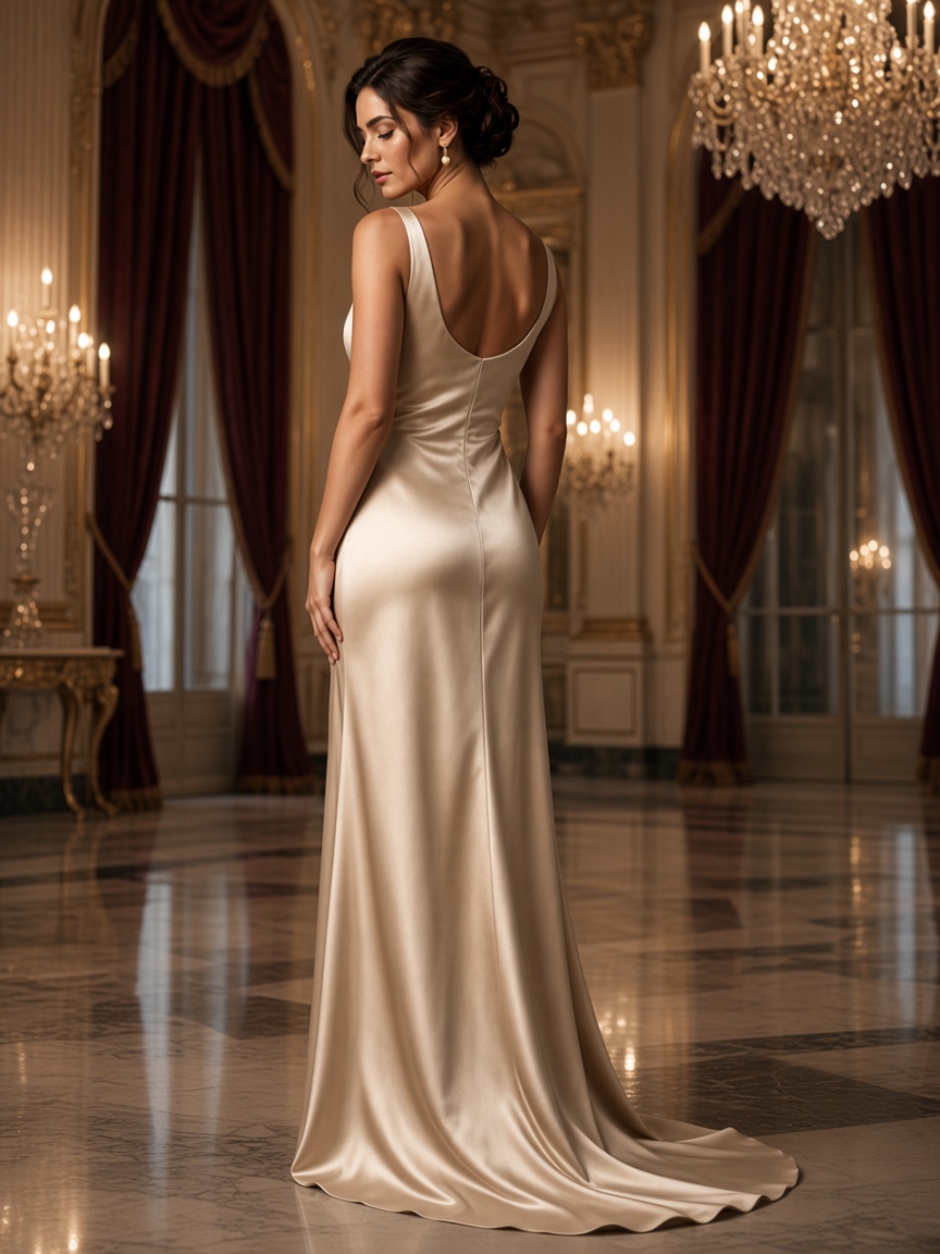 Celeste Satin Gown by Maison Aurelia Column gown in Champagne, available to rent