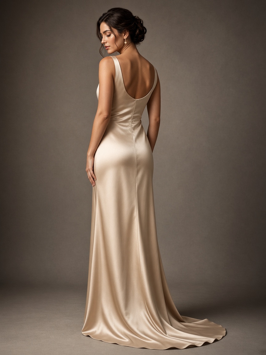 Celeste Satin Gown by Maison Aurelia Column gown in Champagne, available to rent