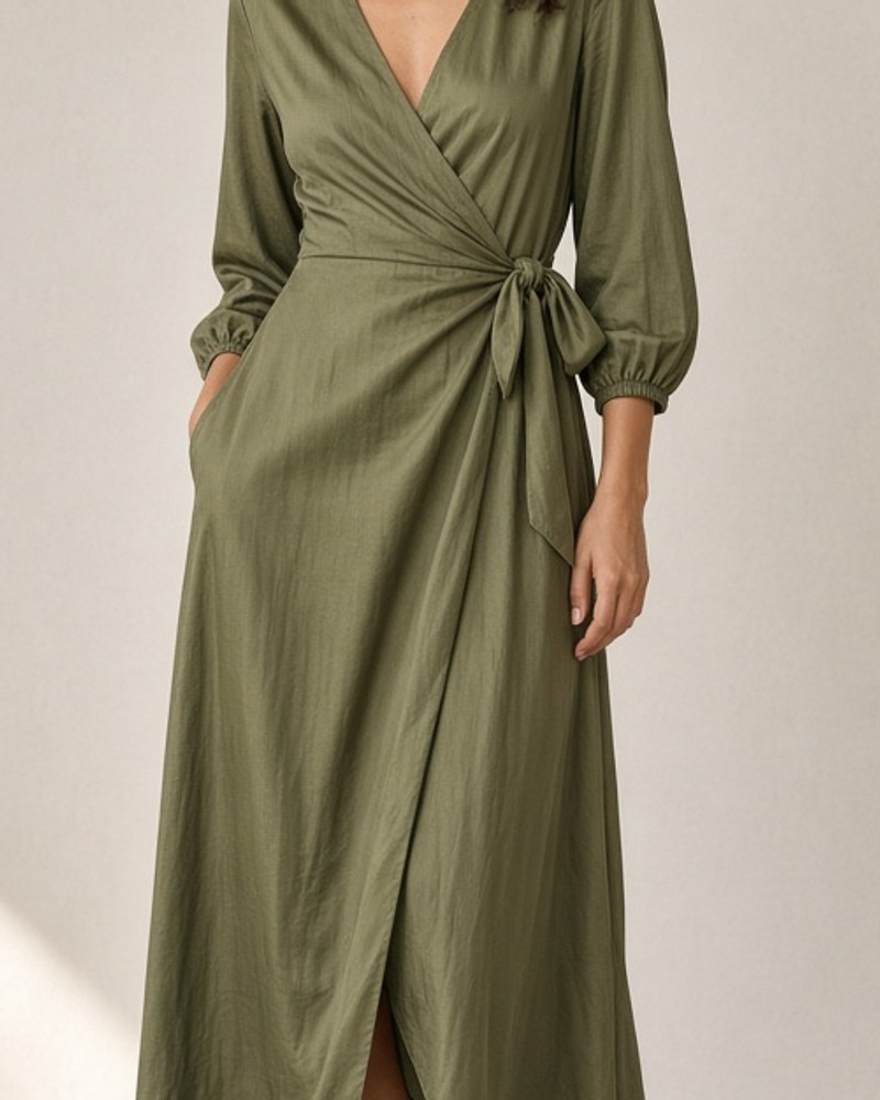 Luna Wrap Midi by Luna Atelier Wrap midi in Olive, available to rent