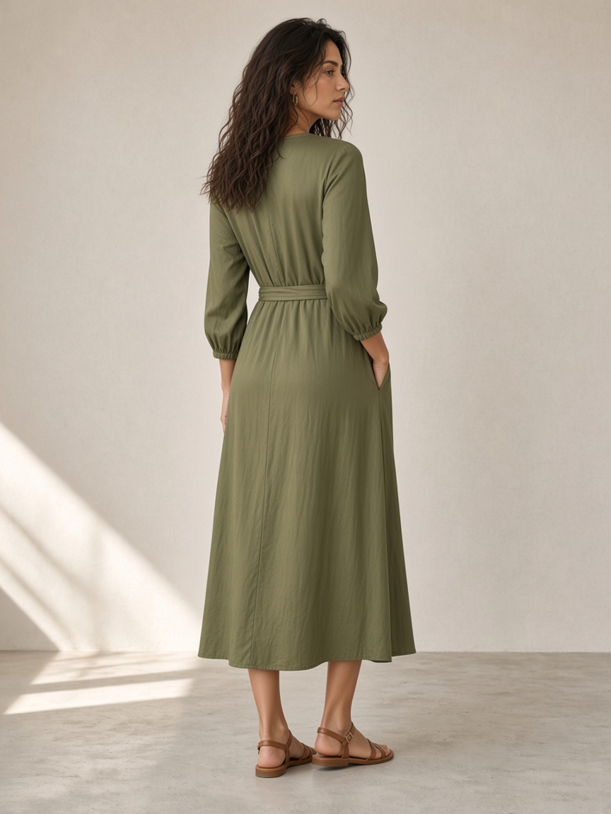 Luna Wrap Midi by Luna Atelier Wrap midi in Olive, available to rent