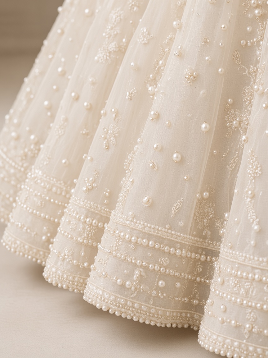 Maahi Ivory Pearl Lehenga by Maahi Occasions Engagement lehenga in Ivory, available to rent