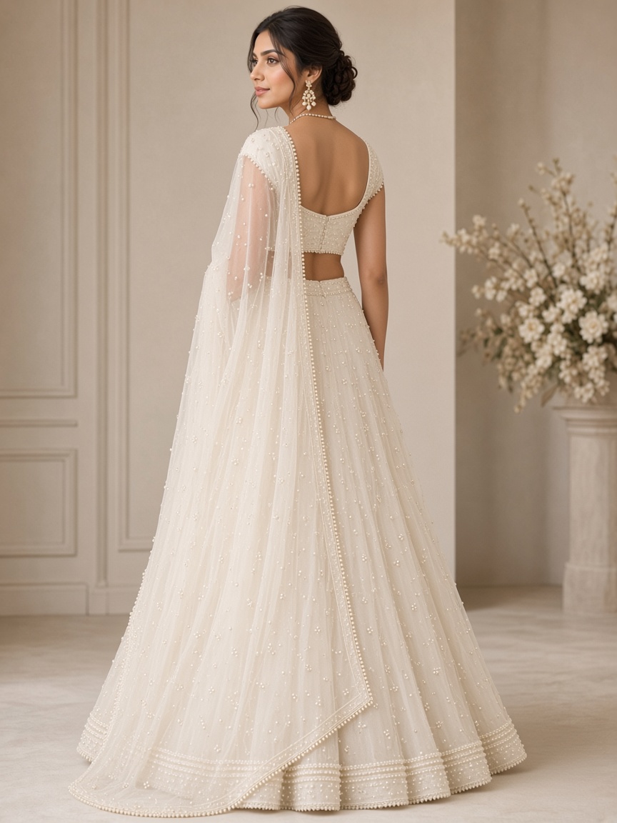 Maahi Ivory Pearl Lehenga by Maahi Occasions Engagement lehenga in Ivory, available to rent