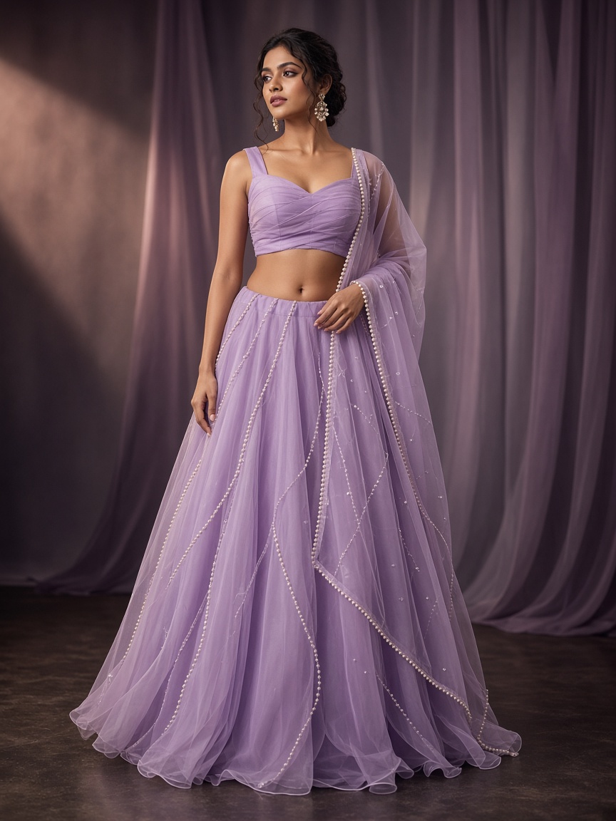 Maahi Lilac Cocktail Lehenga by Maahi Occasions Cocktail lehenga in Lilac, available to rent
