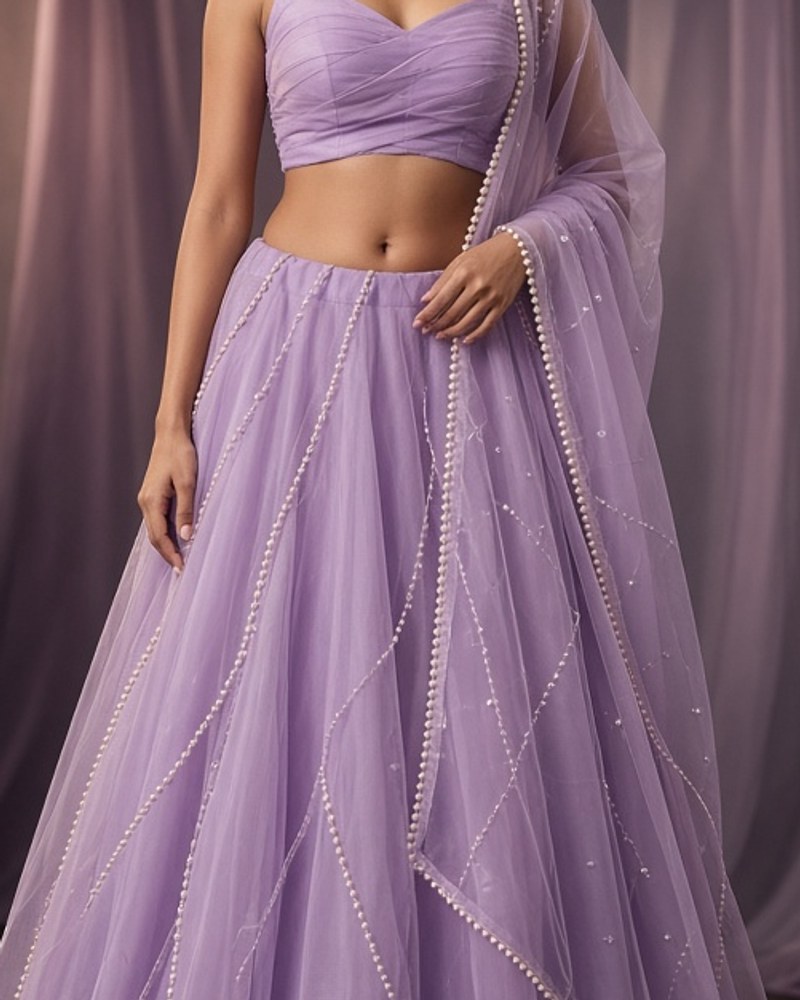 Maahi Lilac Cocktail Lehenga by Maahi Occasions Cocktail lehenga in Lilac, available to rent