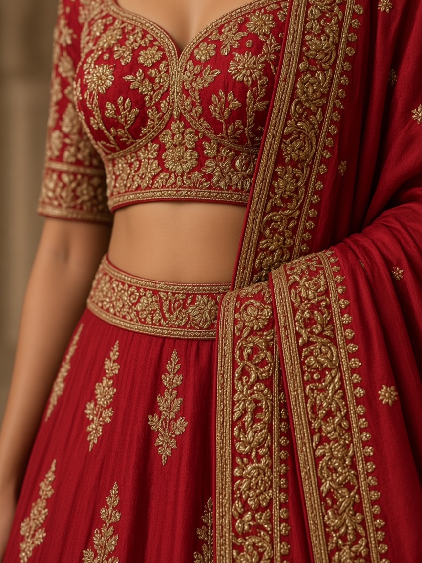 Meher Crimson Bridal Lehenga by Atelier Meher Bridal lehenga in Crimson, available to rent