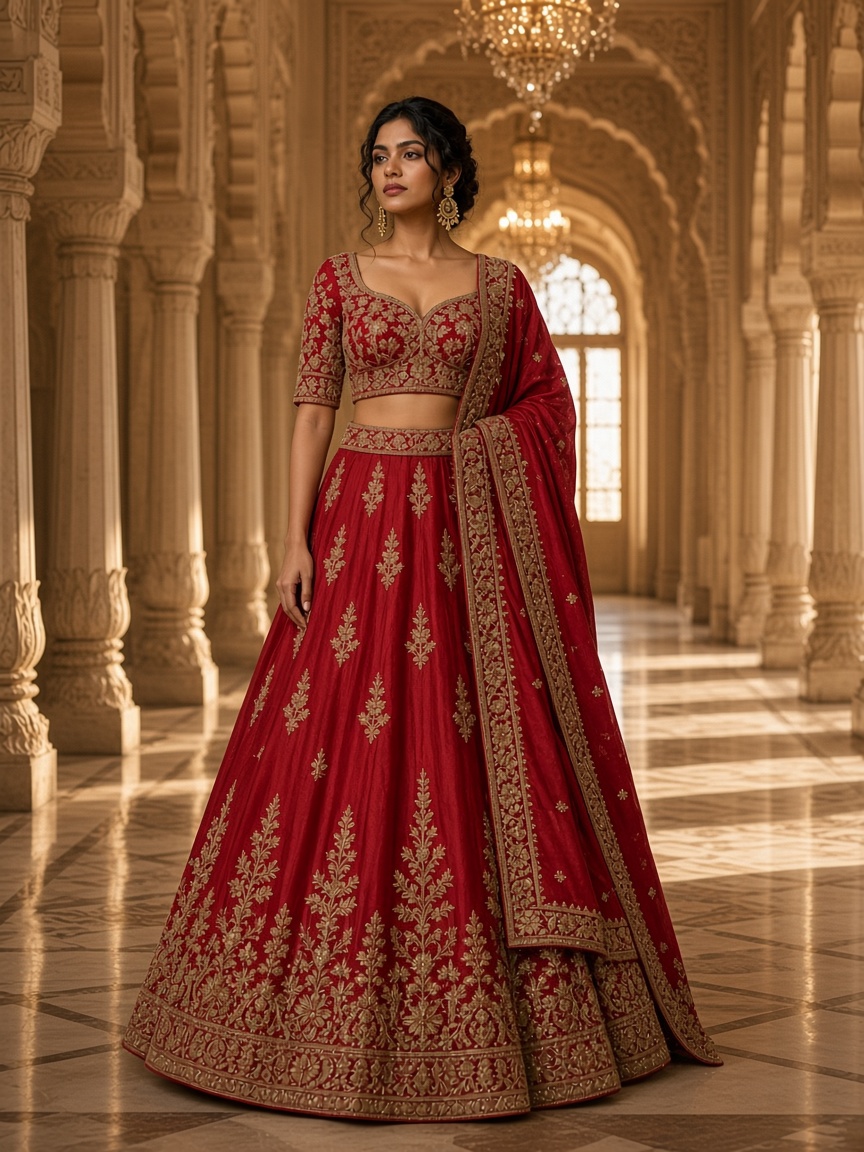 Meher Crimson Bridal Lehenga by Atelier Meher Bridal lehenga in Crimson, available to rent