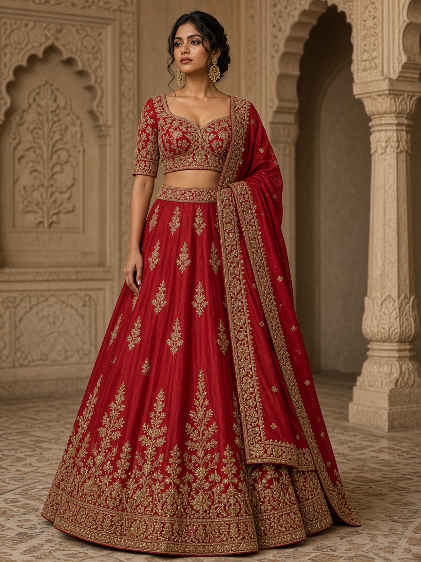 Meher Crimson Bridal Lehenga by Atelier Meher Bridal lehenga in Crimson, available to rent