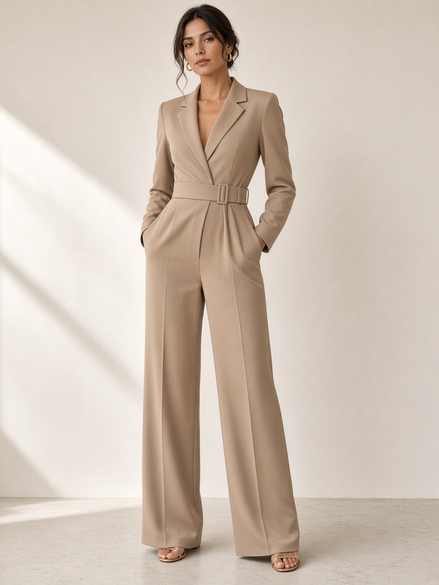 Meridian Sand Jumpsuit by Meridian Cloth Tailored jumpsuit in Sand, available to rent