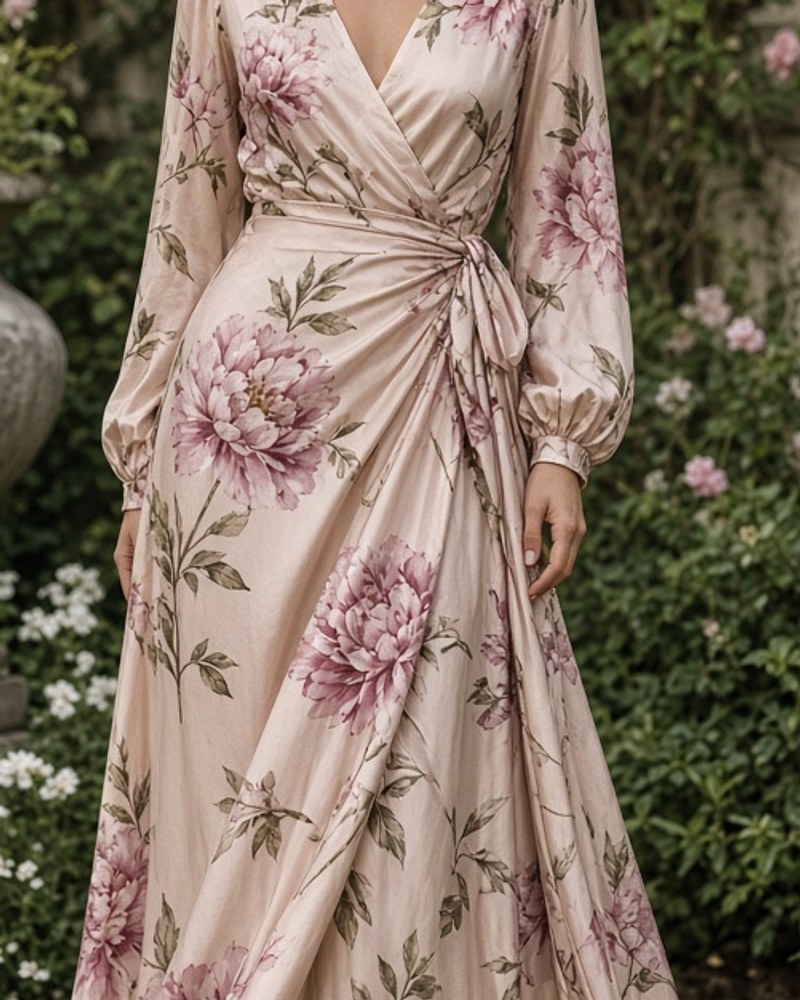 Mira Peony Floral Maxi by Mira & Co. Floral maxi wrap in Peony, available to rent