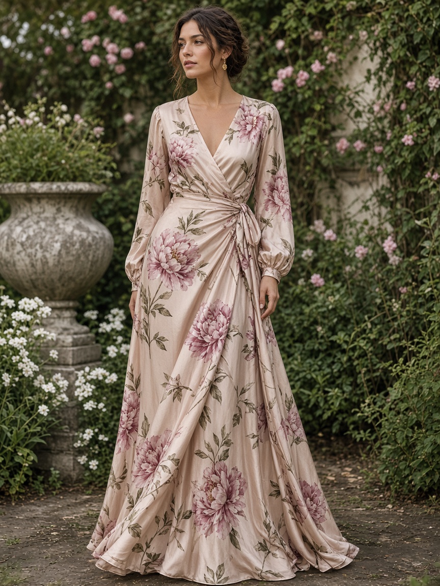Mira Peony Floral Maxi by Mira & Co. Floral maxi wrap in Peony, available to rent