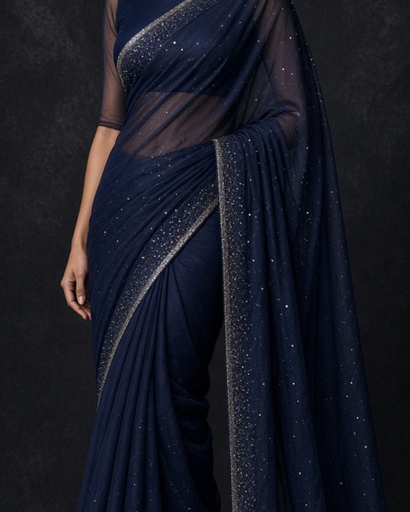 Nayantara Midnight Chiffon Saree by House of Nayantara Chiffon saree in Midnight, available to rent