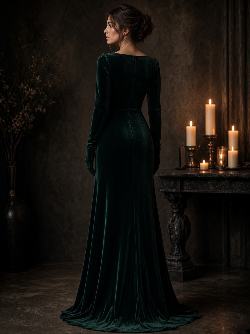 Noelle Velvet Gown by Veloura Velvet column gown in Forest, available to rent