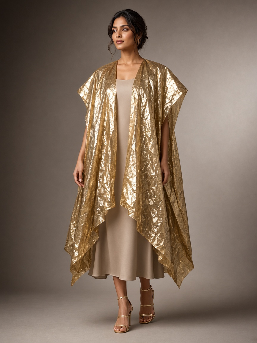 Noor Gold Cape Dress by Noor by Isha Cape dress in Gold, available to rent