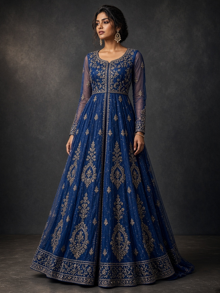 Noor Cobalt Party Anarkali by Noor by Isha Party Anarkali in Cobalt, available to rent