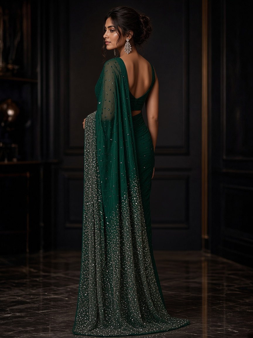 Noor Emerald Sequin Saree by Noor by Isha Sequin saree in Emerald, available to rent