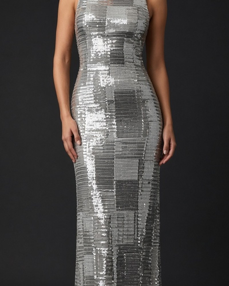 Nova Silver Sequin Column by NOVA Atelier Sequin column in Silver, available to rent