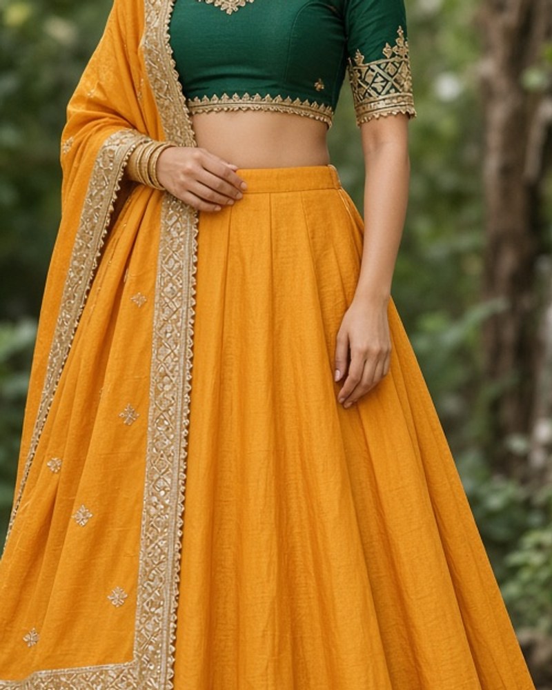 Palash Marigold Festive Lehenga by Palash House Festive lehenga in Marigold, available to rent