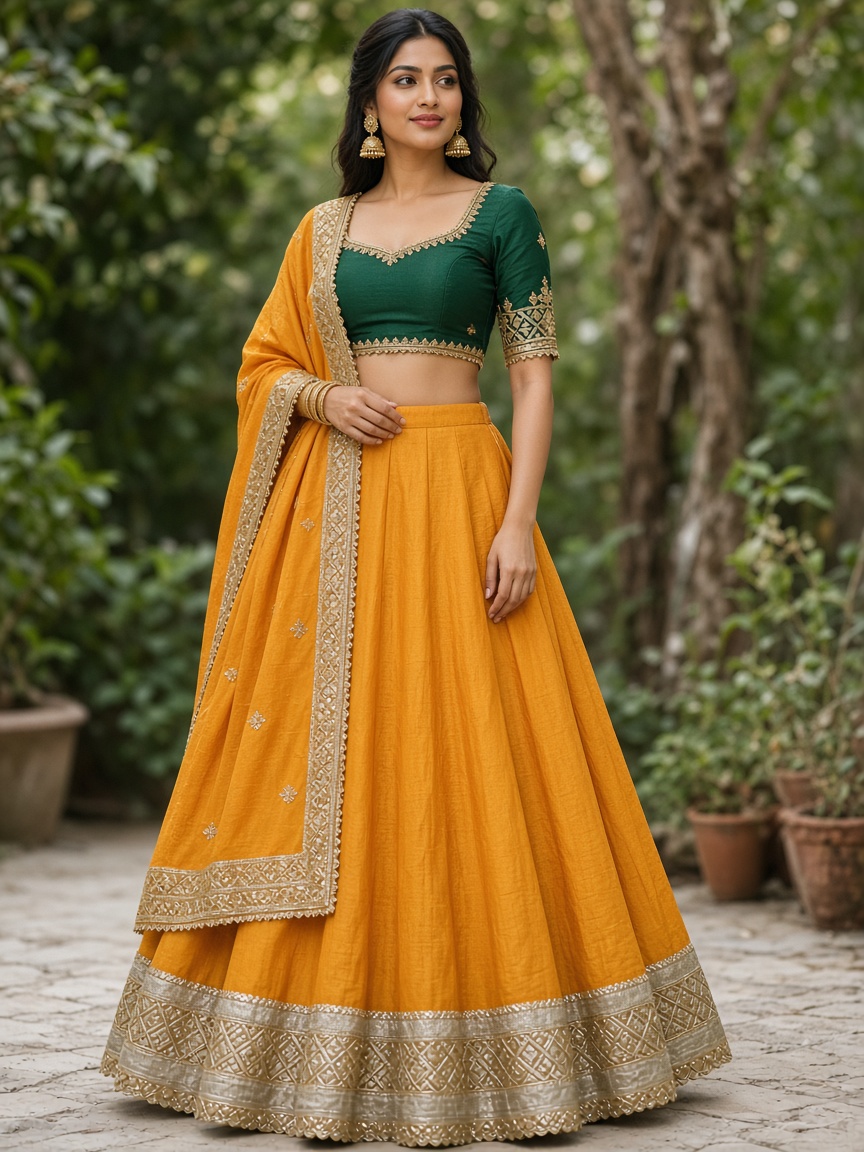 Palash Marigold Festive Lehenga by Palash House Festive lehenga in Marigold, available to rent