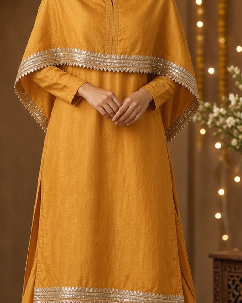 Palash Modern Festive Set by Palash House Contemporary festive set in Marigold, available to rent