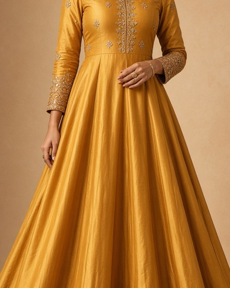 Palash Mustard Festive Anarkali by Palash House Festive Anarkali in Mustard, available to rent