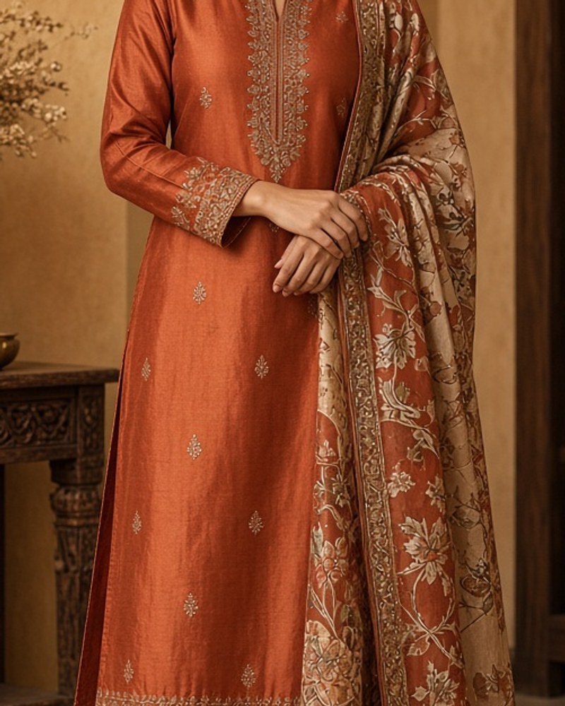 Palash Rust Silk Salwar by Palash House Salwar suit in Rust, available to rent