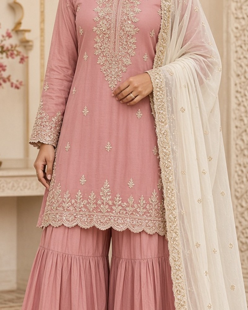 Saanvi Rose Sharara Set by Saanvi & Co. Sharara set in Rose, available to rent