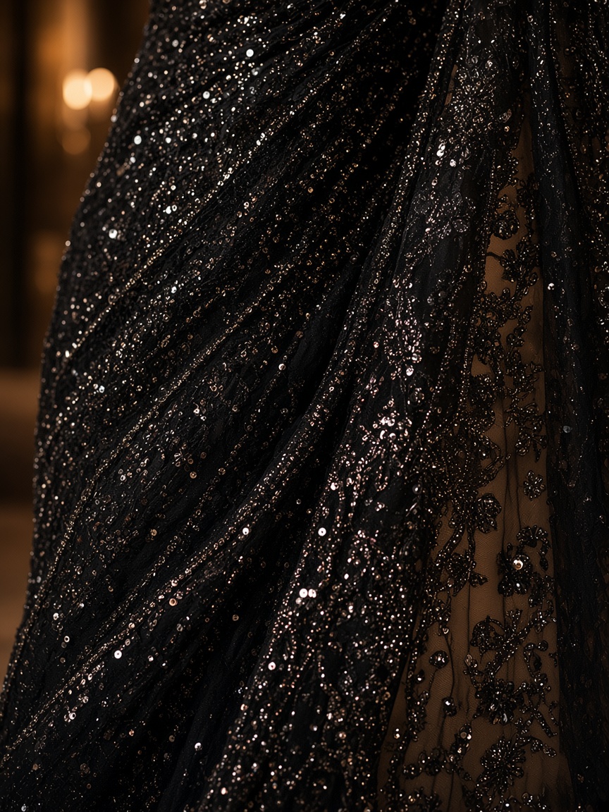 Sitara Black Sequin Saree by Sitara Night Sequin saree in Black, available to rent