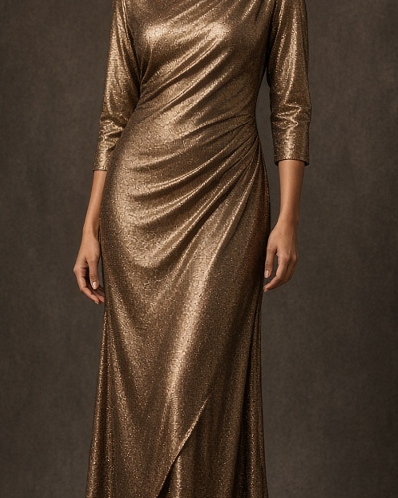 Sitara Bronze Shimmer Dress by Sitara Night Shimmer midi in Bronze, available to rent
