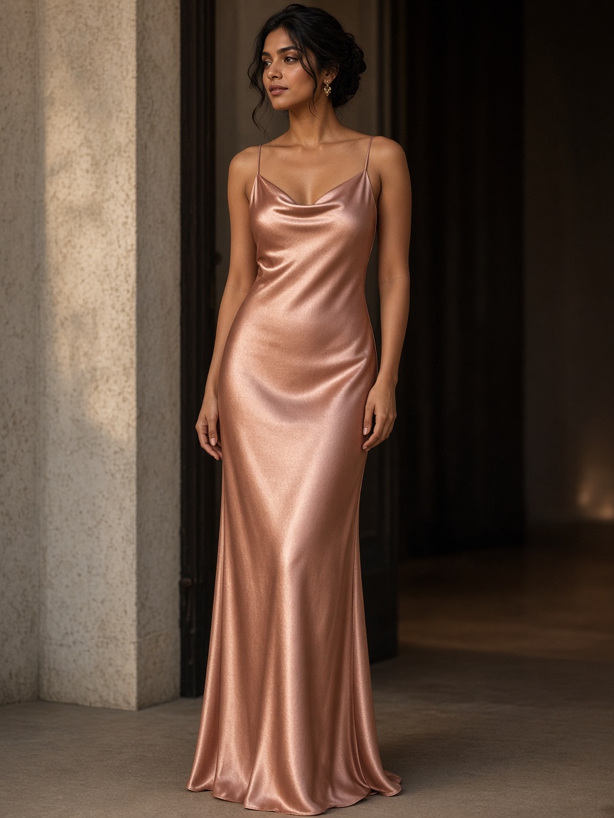 Sitara Rose-Gold Slip by Sitara Night Satin slip in Rose Gold, available to rent