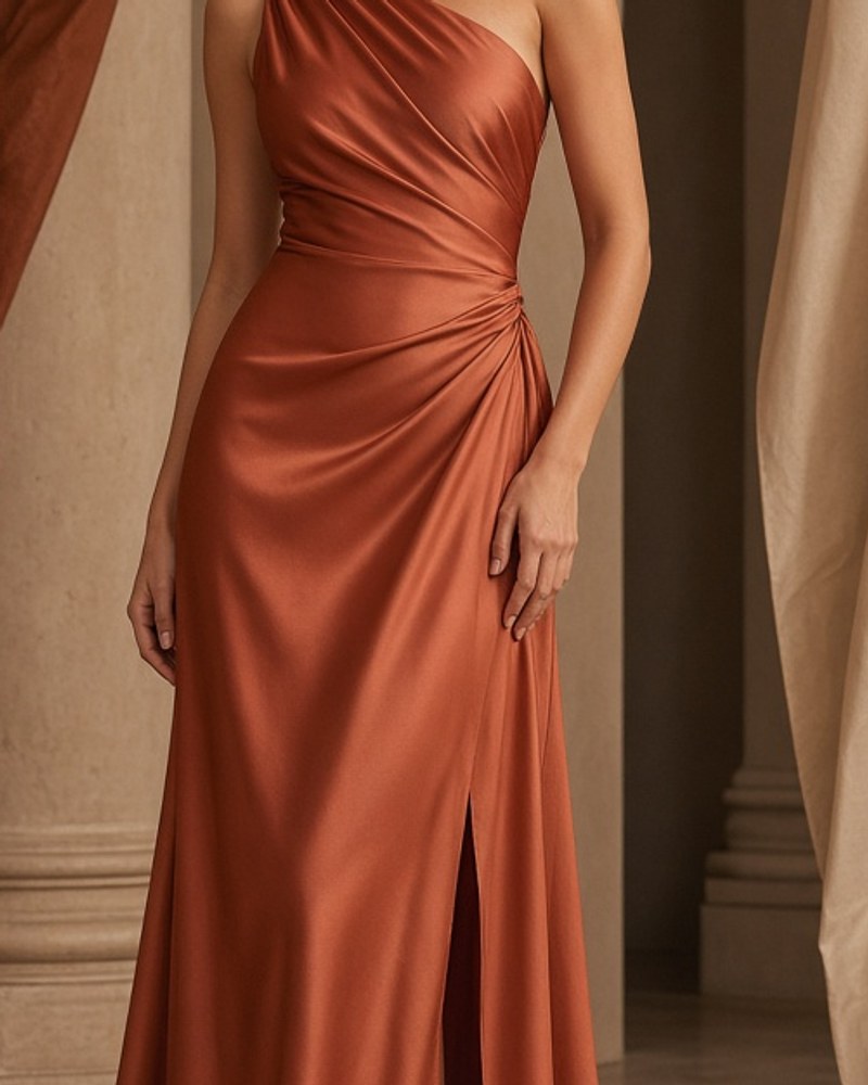 Sofia Draped Maxi by Elara Studio Draped maxi in Terracotta, available to rent