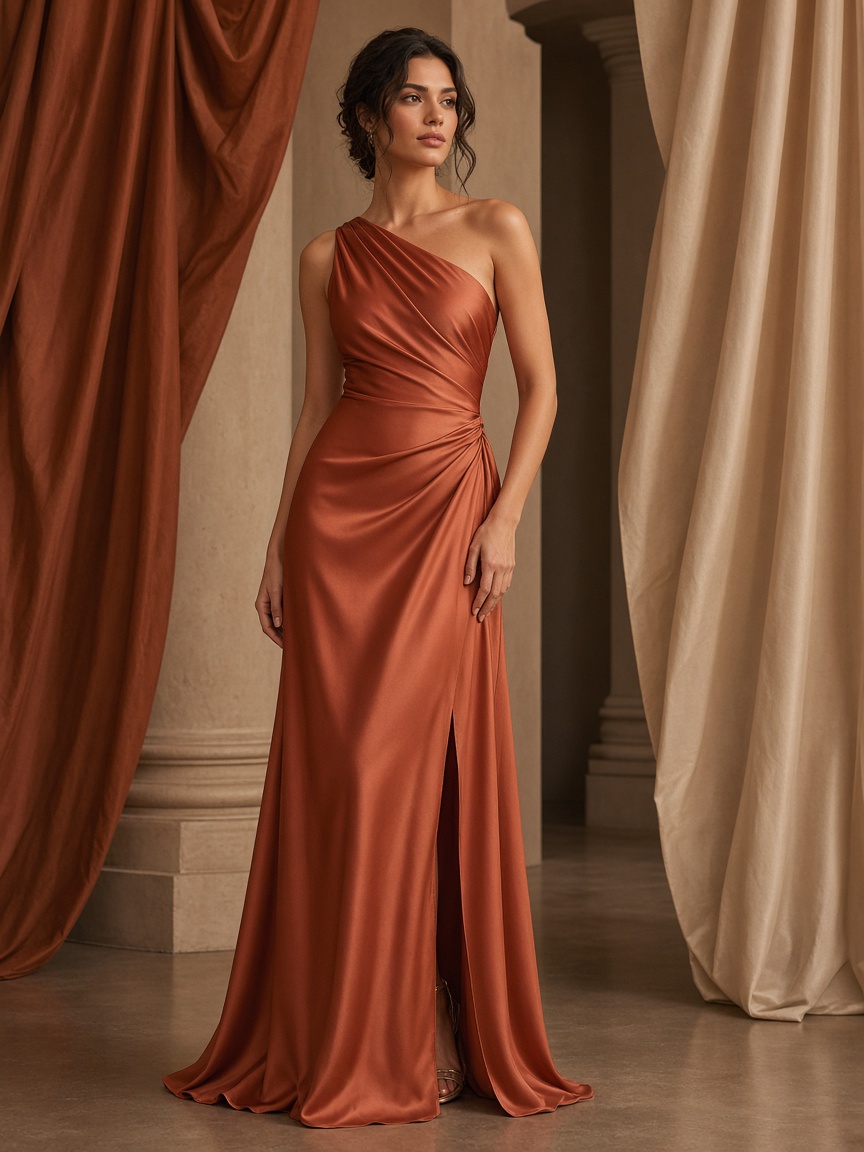 Sofia Draped Maxi by Elara Studio Draped maxi in Terracotta, available to rent