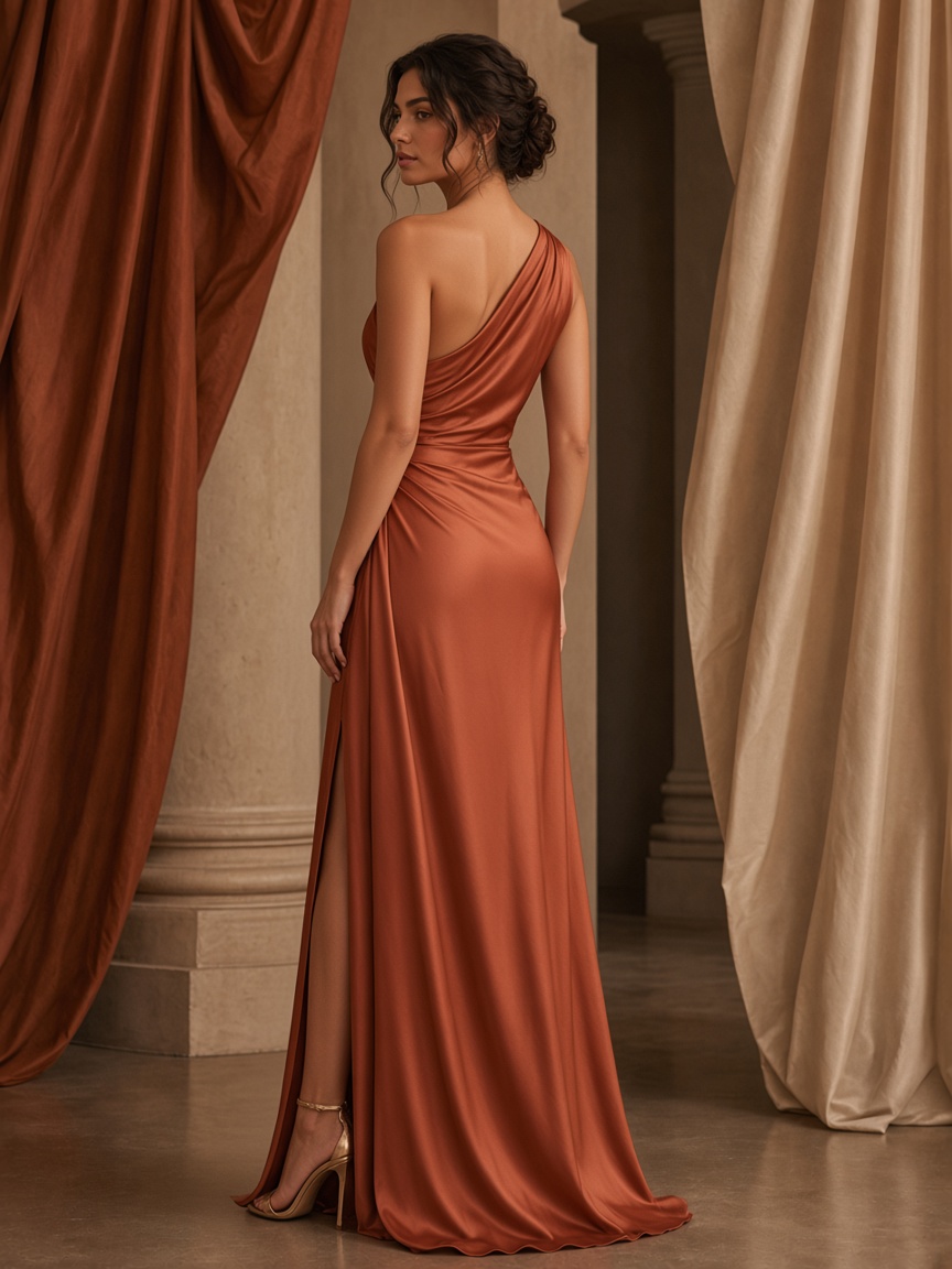 Sofia Draped Maxi by Elara Studio Draped maxi in Terracotta, available to rent